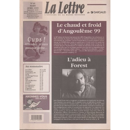 La lettre de Dargaud (46) - Adieu Forest - Le chaud et le froid d'Angoulême 99