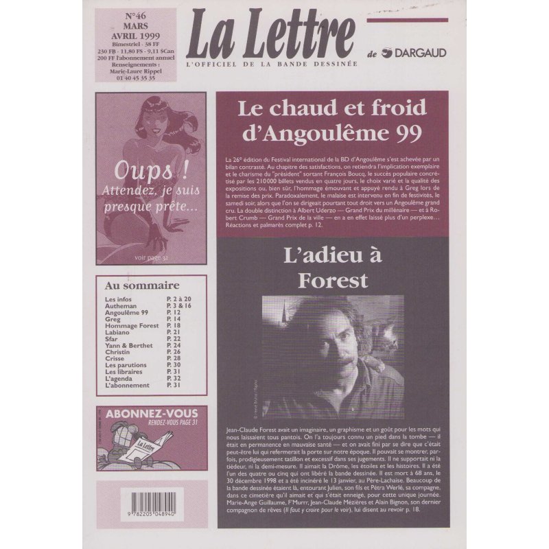 La lettre de Dargaud (46) - Angoulême 1999 - L'adieu à Forest